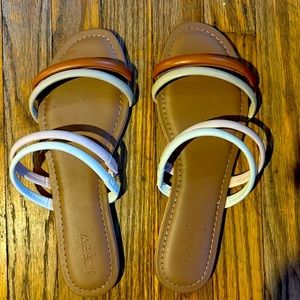 J.Crew flat slip on tan & blush pink sandals